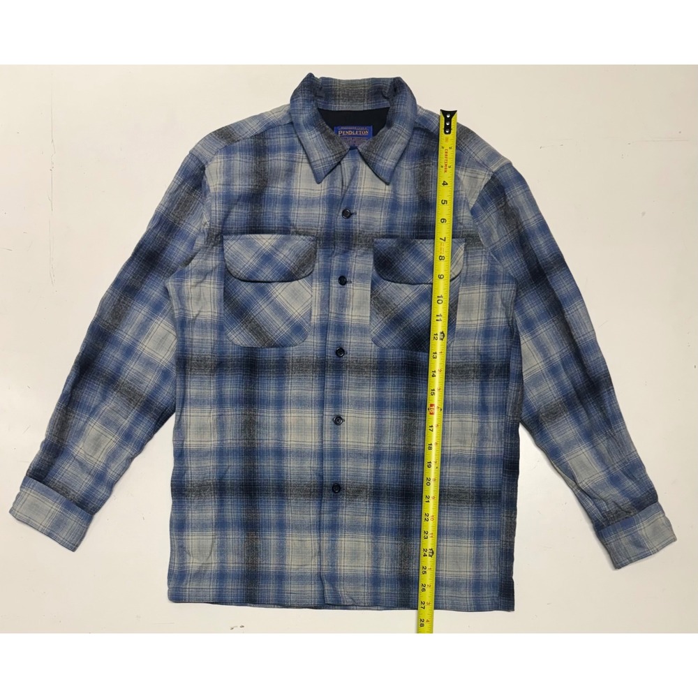 Pendleton Board Shirt Jac‎ Mens Small Blue Plaid 100% Virgin Wool Loop Collar